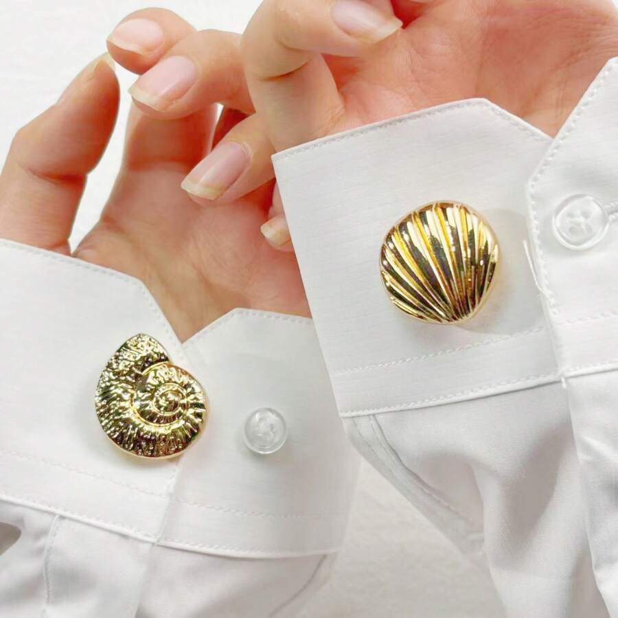 2 Stücke Knopfset im Ozean-Stil, Muschel- & Schnecken-Hemd-Dekorknöpfe, unisex Bekleidungsknöpfe, Flip-Flop Design, ohne Nähen, in 3 Sekunden anlegen, Urlaubsgeschenk - Gold - Übersicht 1