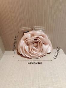 1 件优雅花卉手拿包，仿珍珠手提包，适合晚宴、白色浪漫婚礼新娘包、正式晚宴单肩包，带链条 - 杏色 - 查看 6