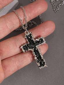 Bộ 5 chiếc/Bộ dây chuyền mặt hình thánh giá phong cách Gothic cổ điển, hoa hồng gai, thánh giá tan chảy, ngôi sao dành cho nữ - Bạc - Xem 16