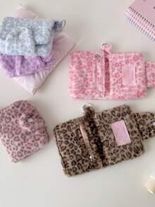 时尚简约设计粉色豹纹零钱包可爱甜美蓝色毛绒大容量便携卡包女士钱包迷你钱包小钱包零钱包钱袋可爱钱包 - 彩色 - 查看 11