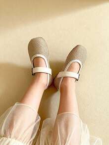 Girls' Shoes! Breathable Net Mesh Style, Simple, Elegant, Comfortable And Versatile. Perennial Flat Shoes, Convenient And Comfortable To Wear - Apricot - View 3