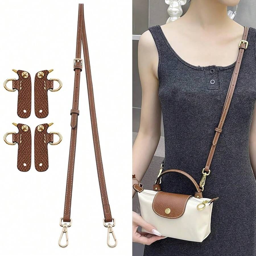 Purse Straps Replacement Crossbody For  Mini Pouch, Anti-Slip Leather Shoulder Strap For Bags, 37-48inch Adjustable Long Champ Mini Bag Strap(Brown-Gold){Inchcolor_nameinch:InchBrown-Goldinch,Inchsize_nameinch:InchFitLepliageMiniinch} - Nâu vàng - Xem 1