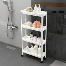 Estante de almacenamiento de cuatro niveles, largo, para cocina, móvil, ahorra espacio, estable, fácil de montar, apto para baño, aseo, cocina, habitación, balcón, etc. (Blanco, 53 x 17,5 x 103 cm) - Colores mixtos - Ver 1