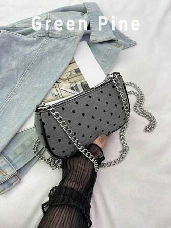新款时尚百搭牛仔水晶装饰方形手提包，时尚链条单肩包，适合女士、日常通勤和节日礼物