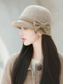 1pc Women Elegant Bohemian Party Casual Cute Retro Street Warm Cuffed Bow Bucket Hat, Suitable For Daily Wear Halloween Valentine's Day Halloween Decor - Multicolor - View 25