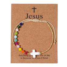 1PC/Casual Personalized/Minimalist Cross Pendant/Gold Bead, Colorful Bead Bracelet, Easter Limited Edition/Easter Card/Lucky Bracelet/Drawstring Design With Adjustable Length, Personalized Multifunctional Daily Accessory, Versatile, Gift For Family And Friends
