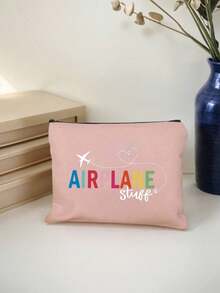 Sac cosmétique en canevas imprimée de grande capacité portable - Sac cosmétique multifonction, imprimé avec les lettres "Air Plane Stuff". Sac cosmétique sans goût, accessoires de voyage, cadeaux pour sœurs, meilleures amies, petites amies et collègues, porte-monnaie à la mode et sac divers, utilisé pour le sac cosmétique de retour à l'école, articles et cosmétiques Sac de rangement de fournitures scolaires, Sac à cosmétiques zippé portable pour femmes, Cadeaux de la Saint-Valentin - Multicolore - Voir 16