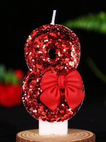 1pc DIY Red Bow Number Birthday Candle, 0-9 Cake Decor Party Accessory - Romantic Party Supplies For Singles Party, Birthday, Graduation Ceremony And Theme Party - Red - View 16
