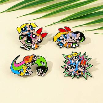 4 piezas Broche creativo de dibujos animados de Warner Bros. Pasador de esmalte de moda Hyper-Blossom para mochila, ropa y accesorios de metal, un regalo para amigos