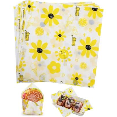 100 hojas de papel de cera de 7 x 7 pulgadas, papel a prueba de grasa para hamburguesas, bolsas de comida para sándwiches, envoltura de papas fritas para fiestas, festivales y exteriores
