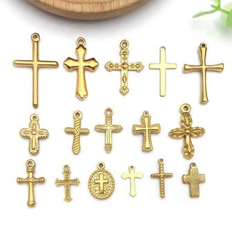 2 piezas Encantos de cruz de acero inoxidable con agujero grande, colgante de cruz de Jesús Ankh, encantos colgantes de cruz lateral para hacer joyas y manualidades de Pascua