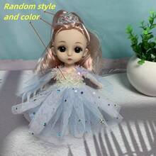 新款6.3英寸时尚女孩娃娃 1/8 BJD娃娃，可爱妆容，可动关节，裸素体 OB11，卡哇伊卡通3D逼真眼睛，漫画脸，卡哇伊娃娃服装，派对礼物，时尚美丽的薄纱连衣裙娃娃 - 彩色 - 查看 8
