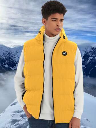 Men's Cotton Hooded Vest, Sleeveless Jacket, Thick Outerwear