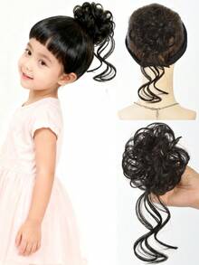 1个儿童发髻接发假发圈合成儿童假发女孩花朵头饰假发弹力橡皮筋发髻发髻儿童假发发饰 - 彩色 - 查看 17