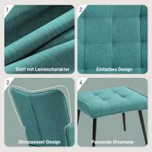 HOMCOM Rocking Chair, Up To 130 Kg, With Footrest, Armchair, Linen-Look Nursing Chair, Rocking Chair For Bedroom - Green - View 6