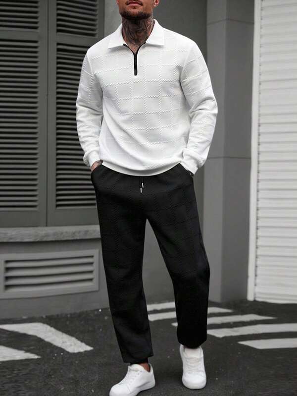 New Arrival Mature Casual Classic Wheat Plaid Fashionable Versatile Polo Collar Sweatshirt And Pants Set