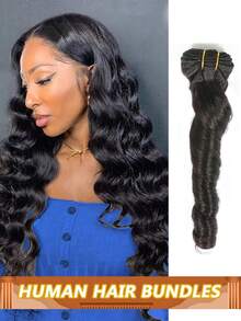 Loose Wave Raw Hair Bundle Brazilian Hair Nature Hair Extension Bouncy Curly Short Human Hair Bundles 10-22 Inch - Natural Black - View 1