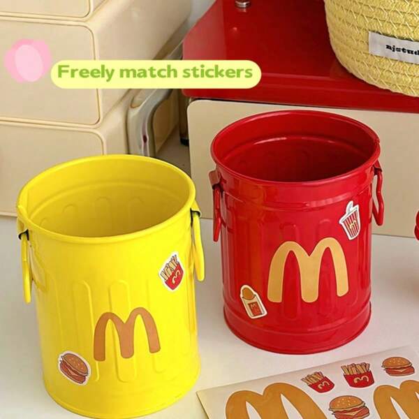 Vintage American McDonald's Style High-Quality Pen Holder, Creative Storage Bucket, Iron Art Simple & Cute Office Supplies Organizer