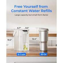 Electric Water Filter Pitcher Reduce 99.6% Of Lead And 45+ Impurities 200-Gallon Rechargeable Water Dispenser Instant 15-Cup Countertop System NSF/ANSI 401and53and42and372 NOT Reduce TDS - Advanced+White - View 7