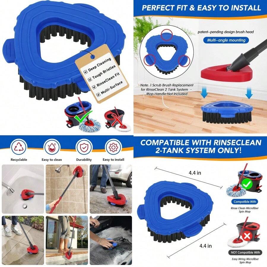 [Household Necessities]Spin Mop Scrub Brush  Replacemen For O Cedar RinseClean 2 Ank Sysem O Ceda Scrub Brush Aachmen 1 PC Oceda Scrubber Mop  For Baoom Kichen Ile And Floor Cleaning - 藍色 - 查看 1
