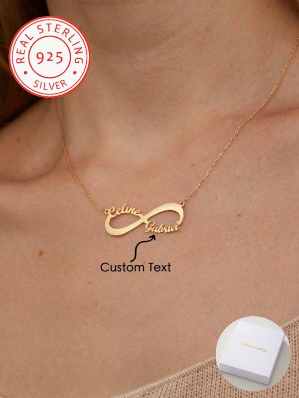 A 925 Silver,Eternal Love Double Name Necklace - 2 Names Infinity Necklace - Women Name Jewelry - Sterling Silver Handmade Name Necklace - Dainty Necklace With Name