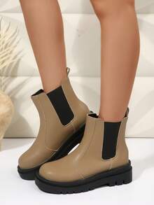 Fall/Winter Fashionable Versatile Casual Commuting Ankle Boots With Thick Soles - Khaki - View 3