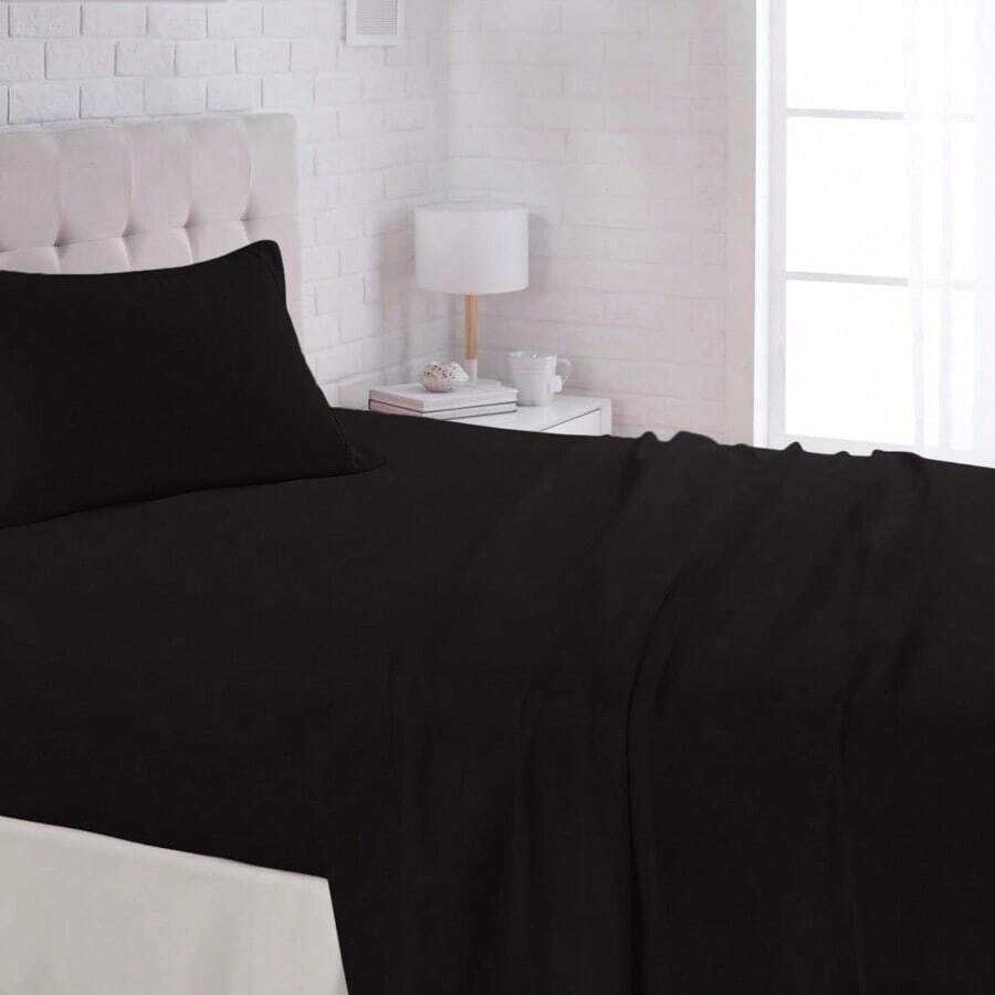 Basics Lightweight Super Soft Easy Care Microfiber Bed Sheet Set With 36cm Deep Pockets Single Black