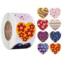 1 Roll 500pcs Heart-Shaped Valentine's Day Stickers, 8 Patterns Gift Wrapping Decoration Adhesive Labels, Gift Box Blessing Stickers, Holiday Labels - Multicolor - View 10