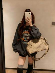 女式宽松休闲高端圆领运动衫，秋冬