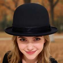 Women's Winter Fisherman Hat  Band Decor Hiking Warm Bucket Hat Basin Caps Elegant Cloche Hat - Black - View 4