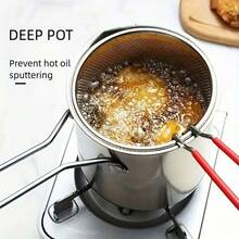Stainless Steel Deep Fryer With Filter, Portable Frying Pan, Mini Frying Pan, Food Basket With Handle, Small Pot For Frying Fish, Shrimp, Chicken, And French Fries - Silver - View 6