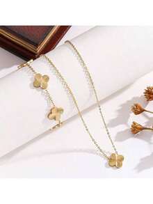 2 pièces/Set Bracelet et Collier Trèfle Porte-Bonheur, Convient pour le Port Quotidien des Femmes - Multicolore - Voir 3