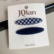 海军蓝格纹发夹套装，手工女士发饰，完美打造日常休闲时尚造型，百搭发夹提升您的日常风格，节日配饰，假日女士发型配饰，头部饰品，发夹 - 藏蓝色 - 查看 6