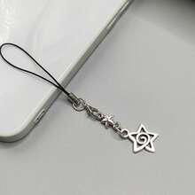 2pcs DIY Hollow Rhinestone Star & Moon Phone Charm Pendant, Korean Style Minimalist Phone Lanyard Charm - Multicolor - View 3