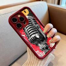 Cubierta de teléfono con diseño de micrófono vintage rojo y negro para iPhone 14 Pro Max estilo rock and roll ideal para músicos y amantes de la música - Café integral - Ver 6