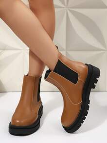 Botas de tobillo versátiles y de moda para el otoño/invierno, con suelas gruesas para uso casual y de viaje - Naranja - Ver 5