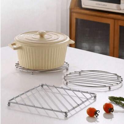 1 tấm lót bàn bếp chịu nhiệt hình vuông, đế lót ly, giá đỡ nồi bằng thép không gỉ dày, giá đỡ tấm cách nhiệt, giá hấp đa năng cho nhà bếp gia đình, giá để bát đĩa chống bỏng, giá để ráo nước đa năng
