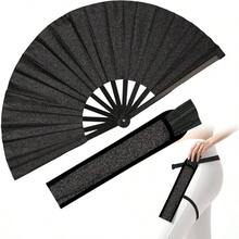 13 Inch Glitter Large Rave Folding Clack Hand Fan With Holster MenWomen Handheld Fan EDM, Festival, Club, Party, Line Dancing, Gold - màu đen - Xem 2