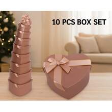 Zestaw prezentowy NICE LIFE, 10 elementów, brązowe pudełka w kształcie serca, eleganckie pudełka z wstążką na prezenty ślubne, rocznicowe i walentynkowe