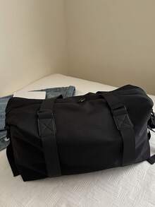 Bolsa de lona de gran capacidad con decoración de letras para viajes cortos, bolsa de gimnasio, bolsa de yoga, bolsa de regreso a la escuela para estudiantes, bolsa deportiva unisex para deportes, acondicionamiento físico, ejercicio, viajes, vacaciones para mujeres y hombres, artículo de viaje esencial y duradero