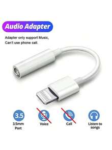 1-3 件 Lightning 转 3.5 毫米音频适配器线缆，兼容 14 13 12 11 系列，3.5 毫米耳机插孔转换器 - 白色 - 查看 4