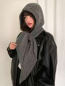 1pc Women's Knitted Hooded Cap,Y, Versatile, Comfortable, Breathable, Foldable, Suitable For Daily Commute, Camping, Travel, Hiking, Theme Parks, Cafes, Farms, Gatherings, Parties, Photography, Autumn/Winter - MM2706 - View 4