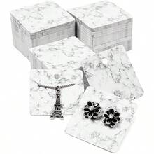 Marble Jewelry Display Cards - Pre - Punched Holes Earring Cards - Customizable Space On Marble Jewelry Backings - Thick Paper Square Earring Backing - 2x 2 In - Pack Of 300 - 白色/黑色 - 查看 1