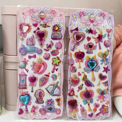 Paquete al por mayor de pegatinas de cristal 3D con strass para niños, pegatinas decorativas de gemas de diamante de colores hechas a mano, princesa láser para niñas