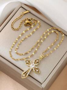 1pc Fashionable Luxury Cross Pendant Niche Personalized Multi-Layer Sweater Chain Necklace For Women, Suitable For Halloween Decoration And Wear, Pirate Accessory Cross Multi-Layer Necklace - Yellow Gold - View 7