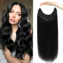 Hair Extensions Real Human Hair 12-20 Inch Straight Remy Human Hair Invisible Wire Weft Hair Extension For Women Girls Easy To Wear No Glue No Damage Clip-In Hair Extensions For Daily Use Party Wedding Cosplay Halloween Blonde Brown Black Burgundy 100% Remy Human Hair Seamless Invisible Halo Crown Extension For Fine Thin Hair Adds Volume Length Natural Look Ready To Wear Heat Resistant Synthetic Hair Alternative Best Human Hair Extensions For Women - 01 Đen tuyền - Xem 2