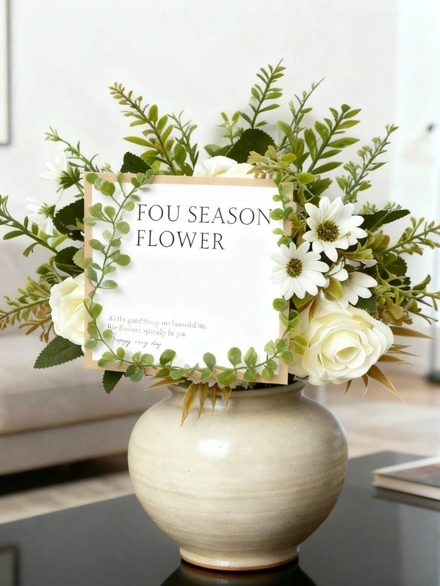 Faux Rose Bouquet With 2 Random Greeting Cards, Sophisticated Gift Set Of Faux Roses & Greeting Card - Timeless Artificial Flowers For Home Decor, Heartfelt Romantic Gifts & Unique Wedding Favors!" - Multicolor - View 1