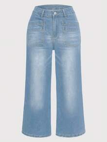 New Women's Stretch Jeans Fashionable Loose Wide Leg Pants Straight Leg Pants - Light Wash - View 5