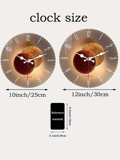 Pc 10 Inch/12 Inch Verlichting Shadow Art Frameless Wood Wand Clock, Planet Pattern, Silent Non Ticking, Living Room, Bedroom, Dining Kitchen, Office Home ation Crafts, Round Friends, Battery Powered (No Battery) Room view 9