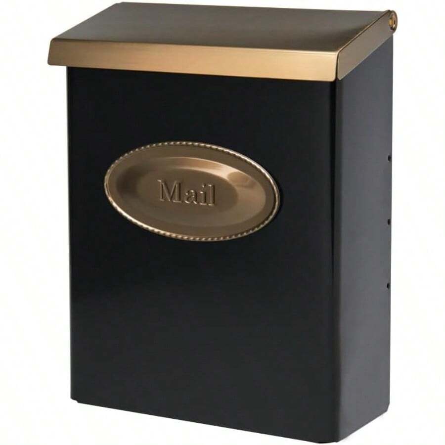 Architectural Mailboxes Designer Galvanized Steel Locking Wall Mount Mailbox DVKGB00AM Black And Brushed Brass Medium Capacity